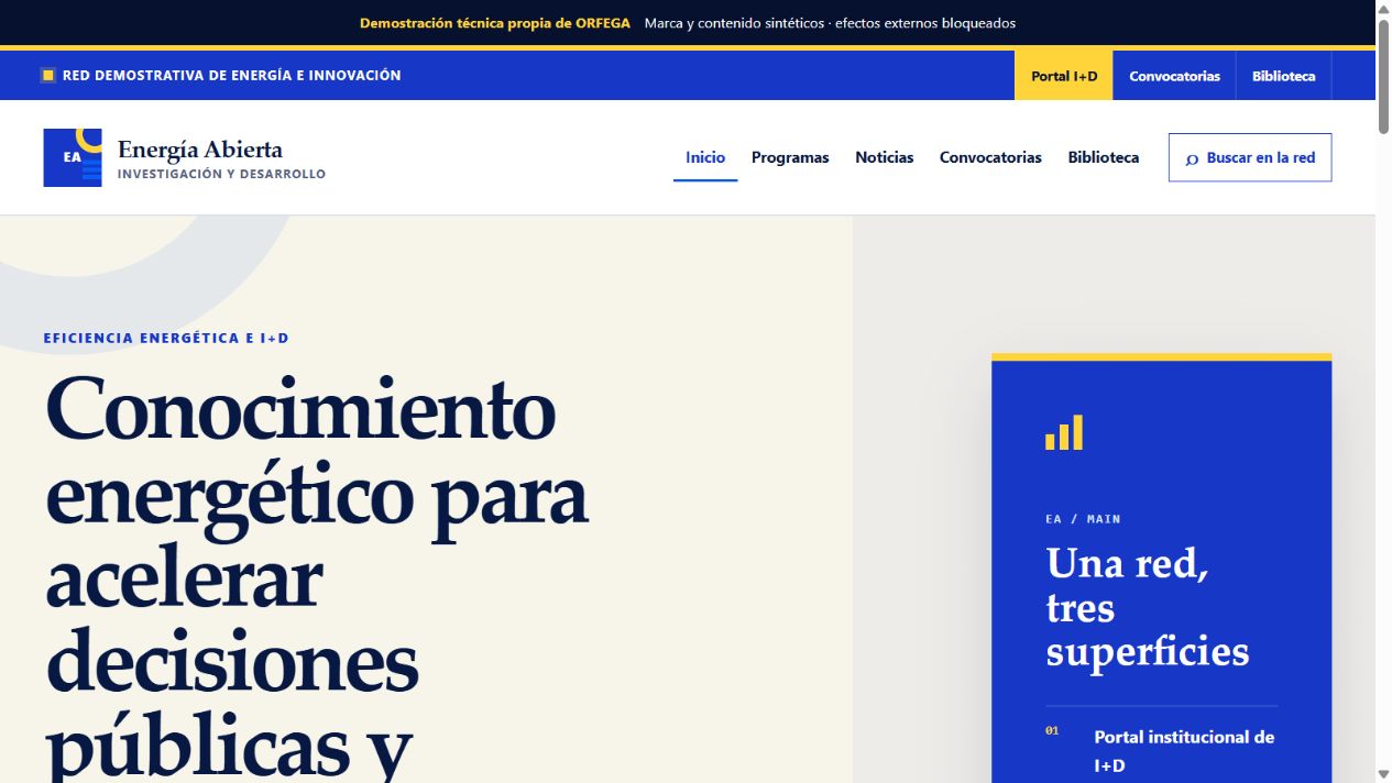 Portada de la demostración WordPress Energía Abierta I+D
